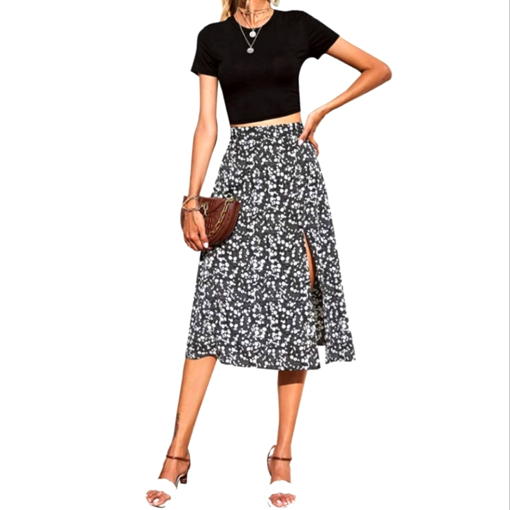 Split Thigh High Waist Midi Skirt